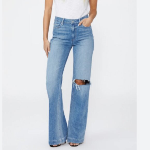 Paige Leenah Rock-On Destructed Wide Leg Jeans - Picture 5 of 8